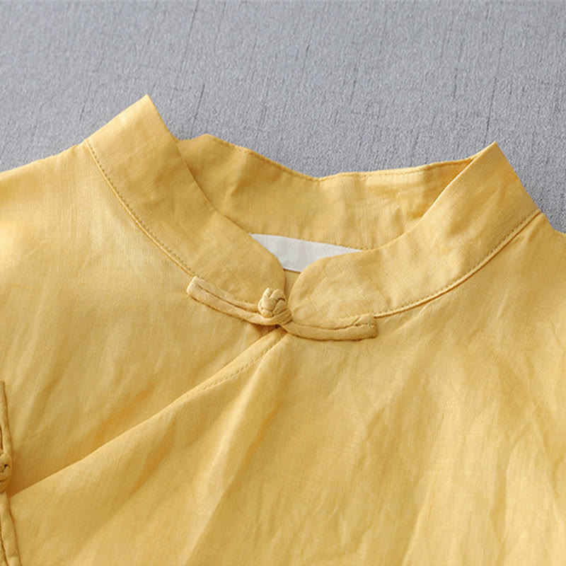 Koszula z bawełny i lnu w jednolitym kolorze z Buddha Stones - image 9