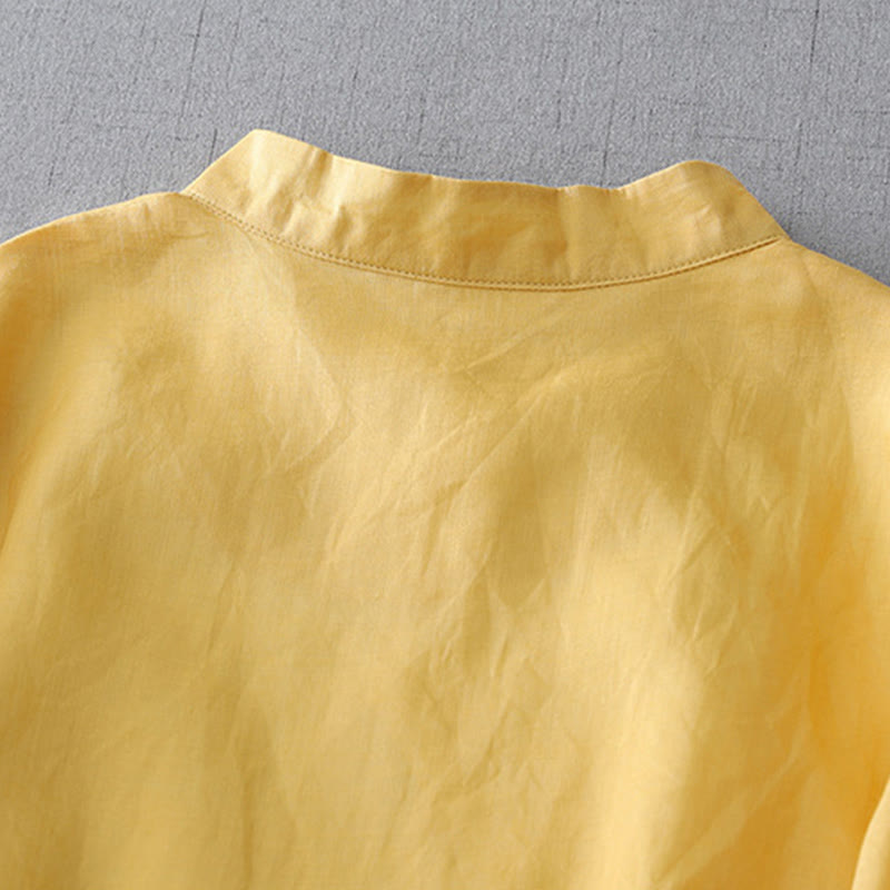 Koszula z bawełny i lnu w jednolitym kolorze z Buddha Stones - image 17