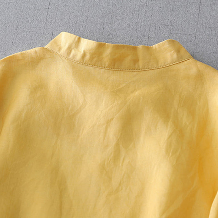 Koszula z bawełny i lnu w jednolitym kolorze z Buddha Stones - image 16