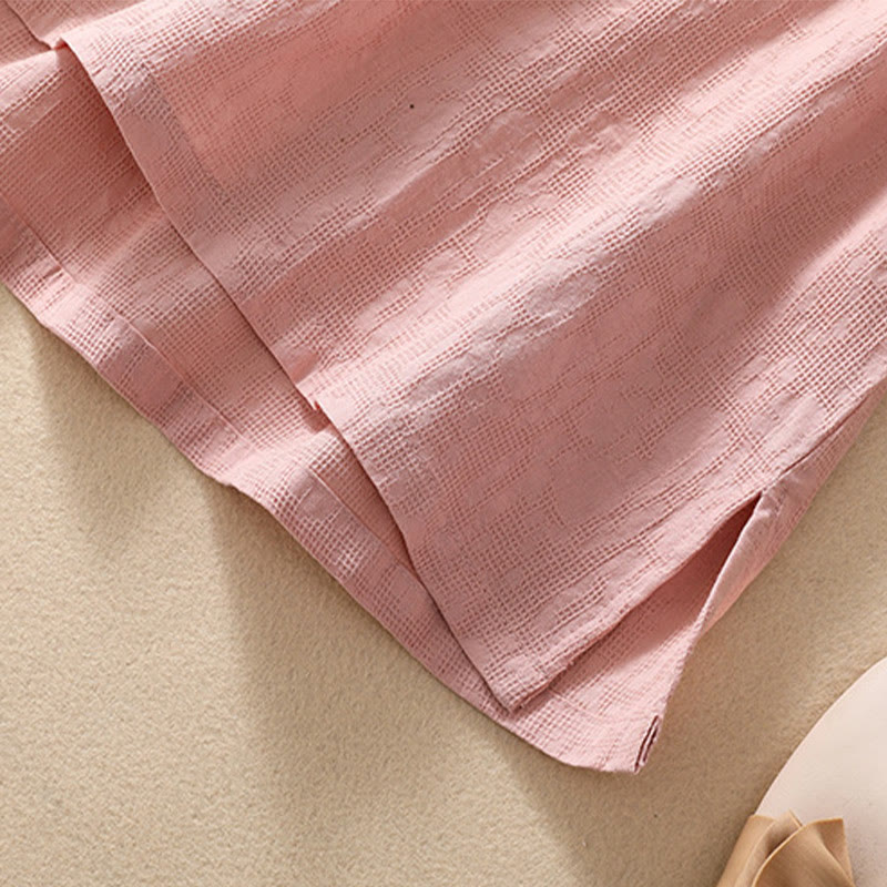 Koszula z krótkim rękawem z bawełny i lnu z haftem żaba-guzik w kwiaty Buddha Stones - image 10