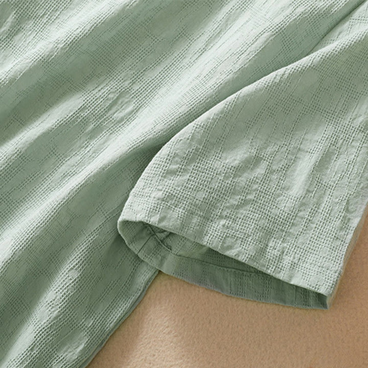 Koszula z krótkim rękawem z bawełny i lnu z haftem żaba-guzik w kwiaty Buddha Stones - image 16