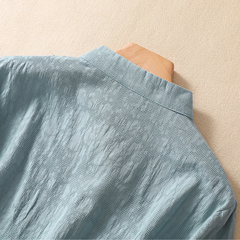 Koszula z krótkim rękawem z bawełny i lnu z haftem żaba-guzik w kwiaty Buddha Stones - image 21