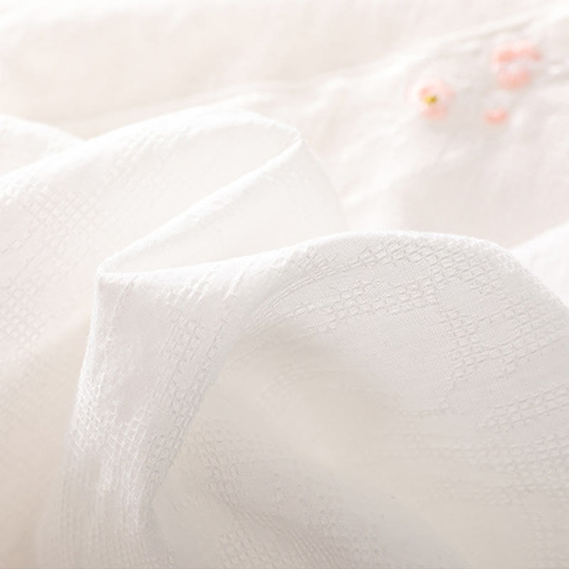 Koszula z krótkim rękawem z bawełny i lnu z haftem żaba-guzik w kwiaty Buddha Stones - image 32