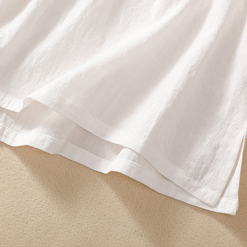 Koszula z krótkim rękawem z bawełny i lnu z haftem żaba-guzik w kwiaty Buddha Stones - image 30