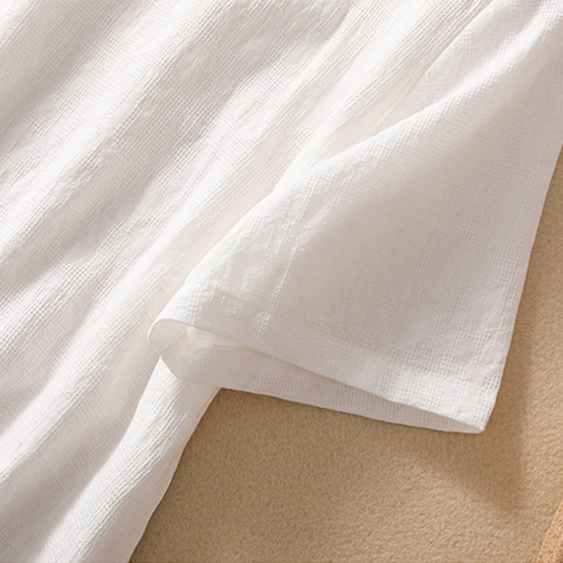 Koszula z krótkim rękawem z bawełny i lnu z haftem żaba-guzik w kwiaty Buddha Stones - image 29