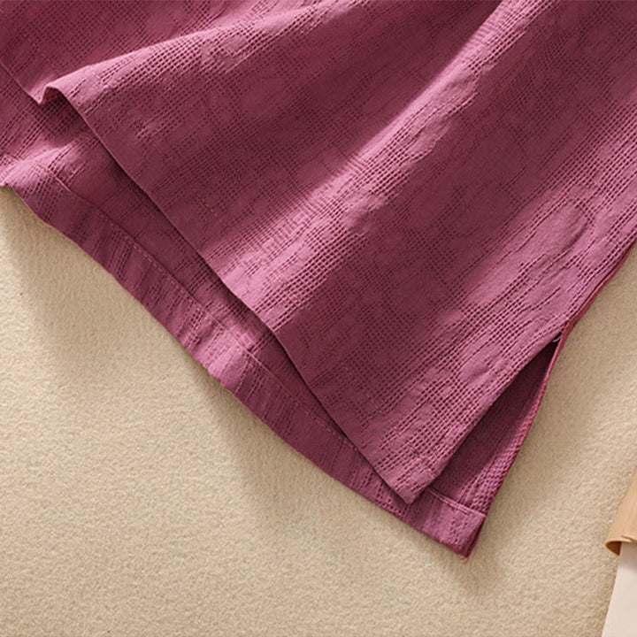 Koszula z krótkim rękawem z bawełny i lnu z haftem żaba-guzik w kwiaty Buddha Stones - image 39