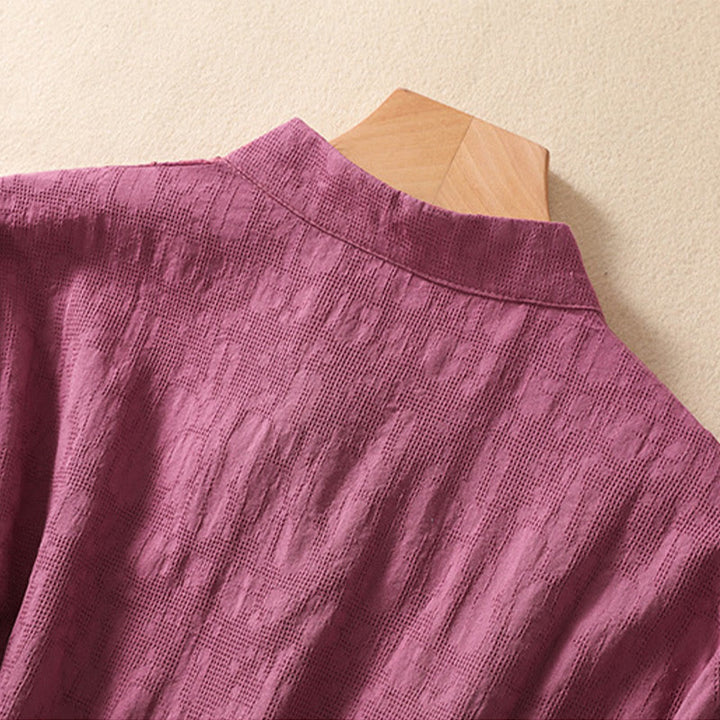 Koszula z krótkim rękawem z bawełny i lnu z haftem żaba-guzik w kwiaty Buddha Stones - image 36