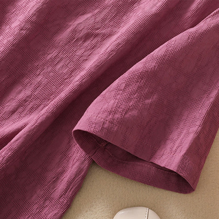 Koszula z krótkim rękawem z bawełny i lnu z haftem żaba-guzik w kwiaty Buddha Stones - image 37