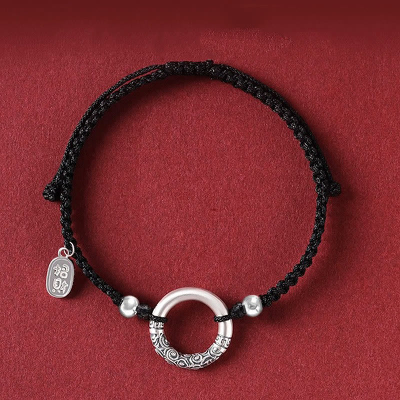 Bransoletka z Buddha Stones 925 Srebro Sterling Czarny Onyks Klamra Pokoju Fu Charakter - Klamra pokoju i srebrne koraliki przyciągają szczęście (obwód nadgarstka 14-26 cm) - image 1