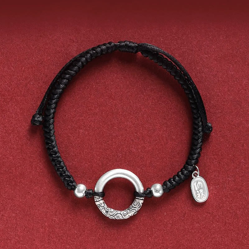 Bransoletka z Buddha Stones 925 Srebro Sterling Czarny Onyks Klamra Pokoju Fu Charakter