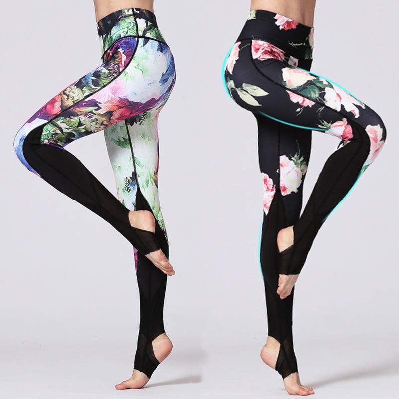 Buddha Stones Róża Peonia Kwiat Nadruk Wzór Sport Fitness Joga Legginsy Damskie Spodnie Do Jogi - image 1