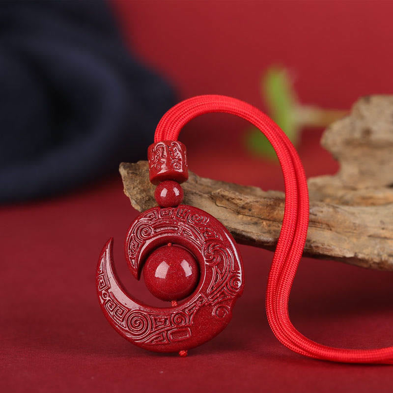 Buddha Stones Szczęście Poprawia Projekt Wzór Naturalny Cynober Koncentracja Naszyjnik Wisiorek
