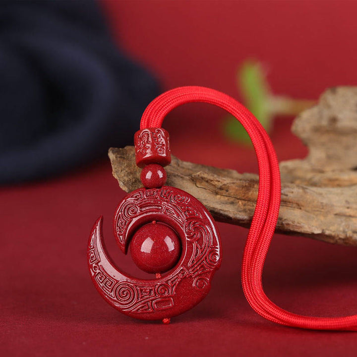 Buddha Stones Szczęście Poprawia Projekt Wzór Naturalny Cynober Koncentracja Naszyjnik Wisiorek