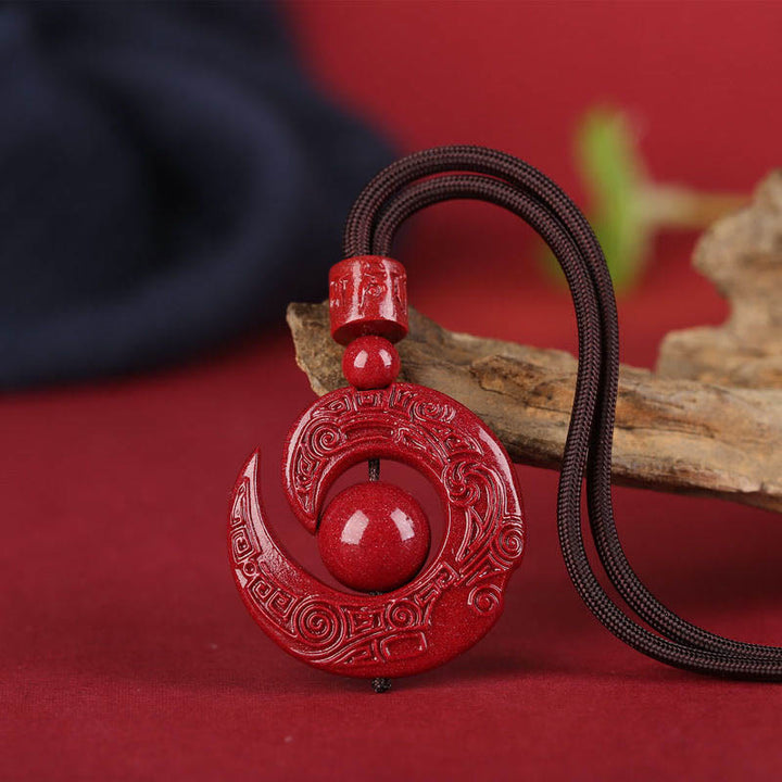 Buddha Stones Szczęście Poprawia Projekt Wzór Naturalny Cynober Koncentracja Naszyjnik Wisiorek