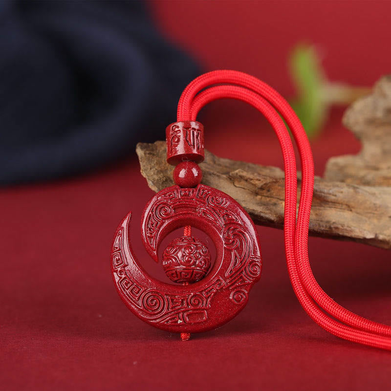 Buddha Stones Szczęście Poprawia Projekt Wzór Naturalny Cynober Koncentracja Naszyjnik Wisiorek