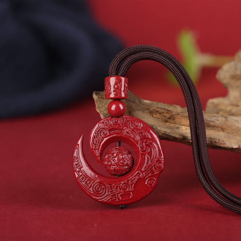 Buddha Stones Szczęście Poprawia Projekt Wzór Naturalny Cynober Koncentracja Naszyjnik Wisiorek