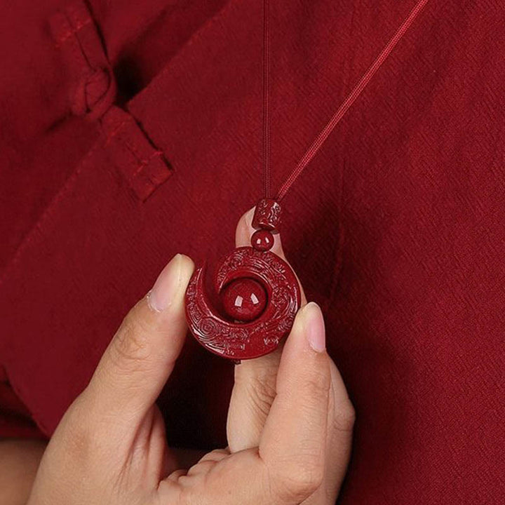 Buddha Stones Szczęście Poprawia Projekt Wzór Naturalny Cynober Koncentracja Naszyjnik Wisiorek