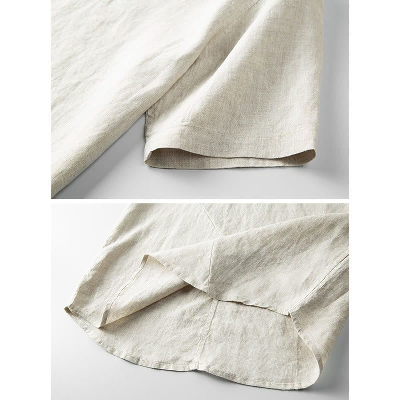 Koszula męska z krótkim rękawem i bawełniano-lniana w jednolitym kolorze z Buddha Stones - image 4