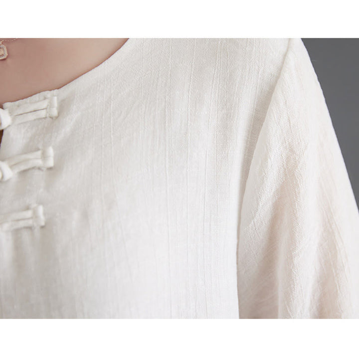 Buddha Stones 2 szt. Żaba-guzik Koszula z długim rękawem Szerokie spodnie do medytacji Bawełna Lniana Odzież - image 10