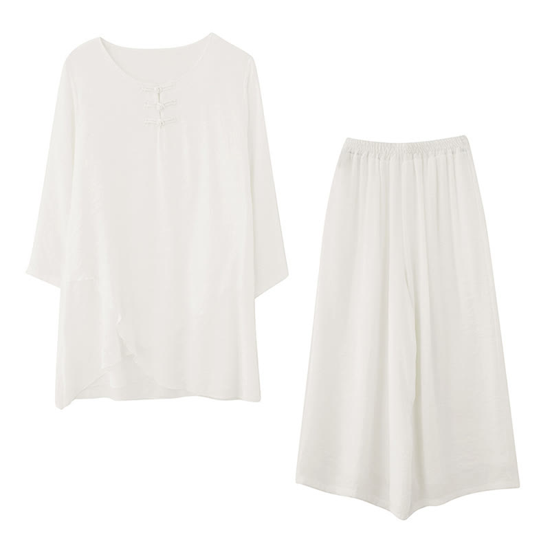 Buddha Stones 2 szt. Żaba-guzik Koszula z długim rękawem Szerokie spodnie do medytacji Bawełna Lniana Odzież - image 13