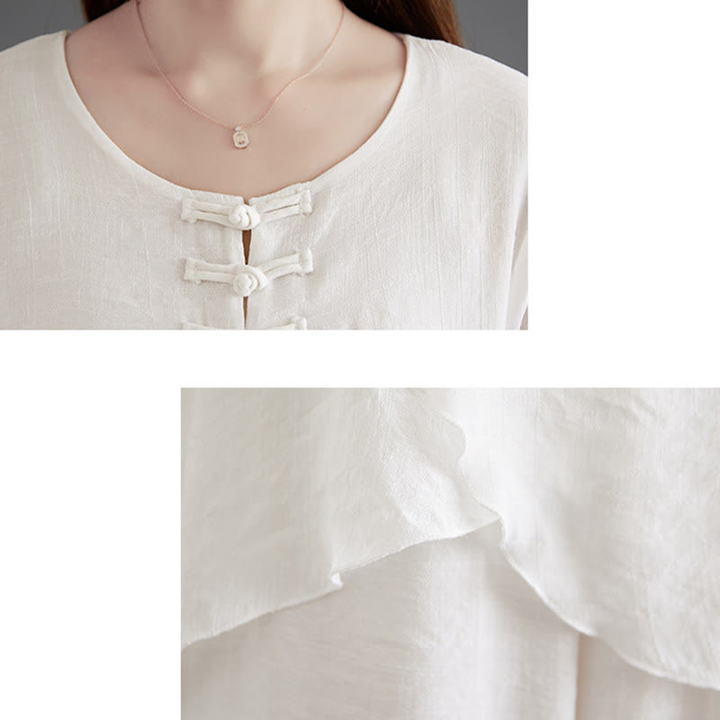 Buddha Stones 2 szt. Żaba-guzik Koszula z długim rękawem Szerokie spodnie do medytacji Bawełna Lniana Odzież - image 8