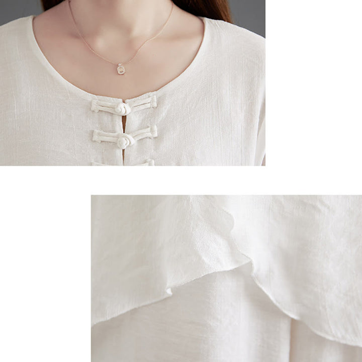 Buddha Stones 2 szt. Żaba-guzik Koszula z długim rękawem Szerokie spodnie do medytacji Bawełna Lniana Odzież