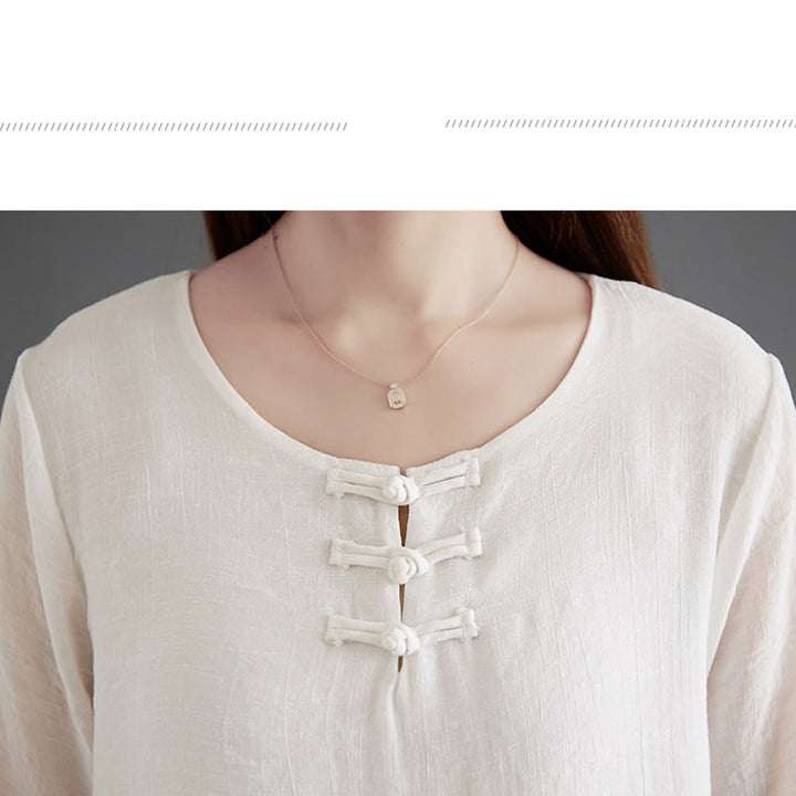 Buddha Stones 2 szt. Żaba-guzik Koszula z długim rękawem Szerokie spodnie do medytacji Bawełna Lniana Odzież