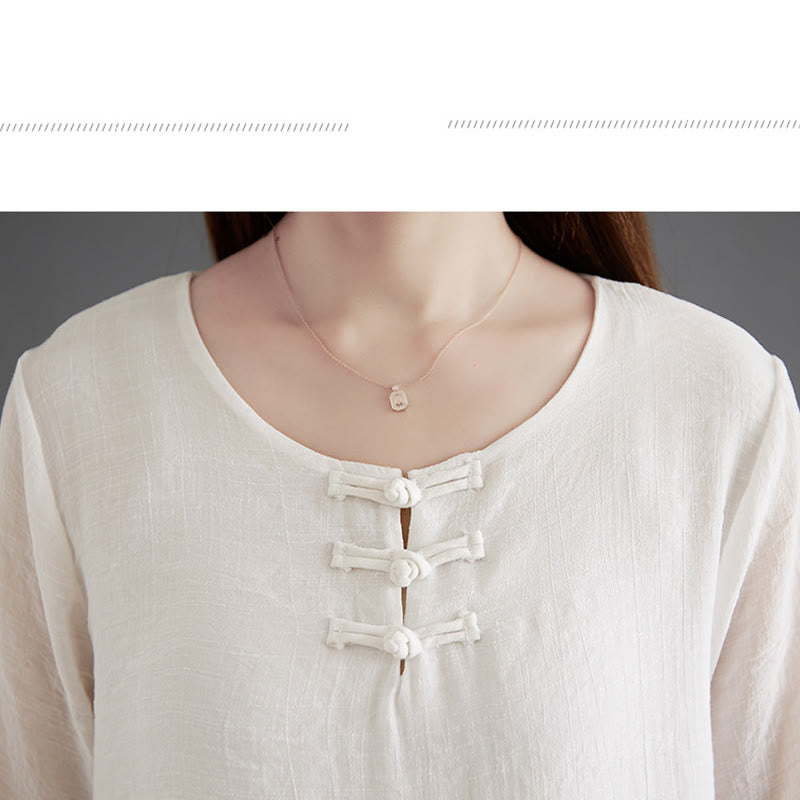 Buddha Stones 2 szt. Żaba-guzik Koszula z długim rękawem Szerokie spodnie do medytacji Bawełna Lniana Odzież - image 9