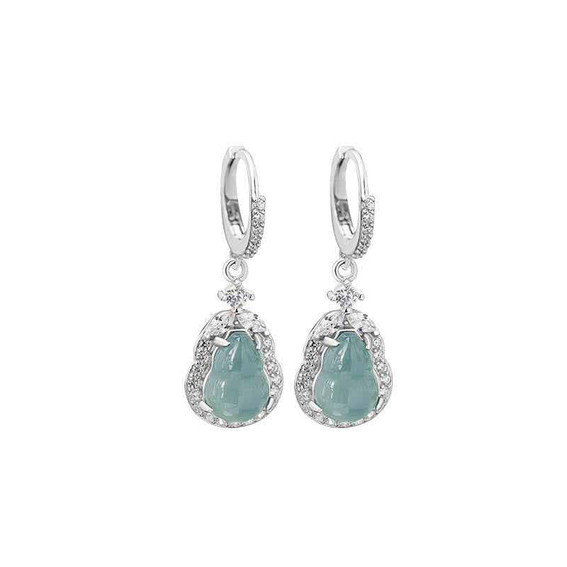Kolczyki wiszące Buddha Stones 925 Sterling Silver Green Jade Gourd Abundance