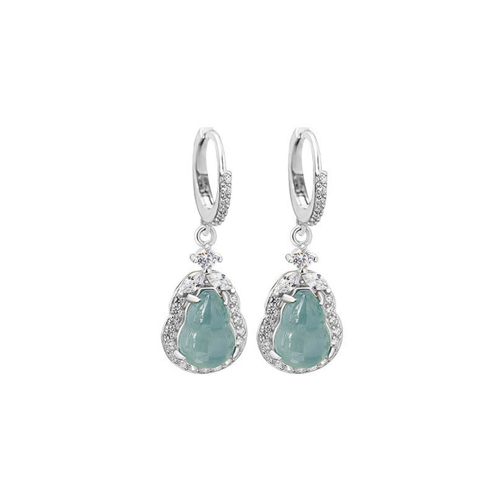Kolczyki wiszące Buddha Stones 925 Sterling Silver Green Jade Gourd Abundance