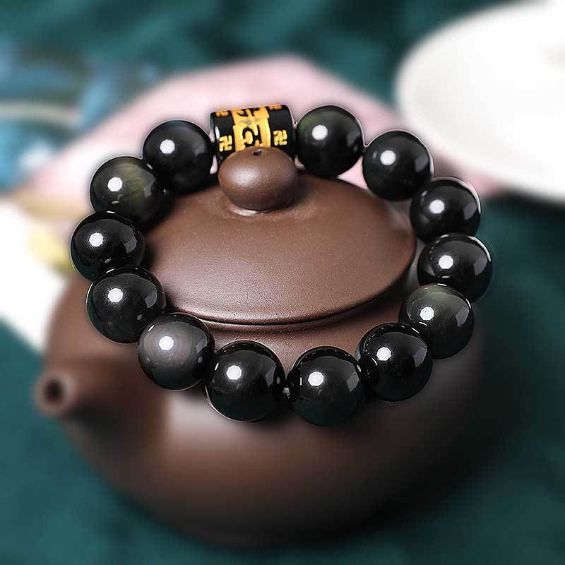 Buddha Stones Tęczowy Obsydian Om Mani Padme Hum Swastyka Pozytywna Bransoletka