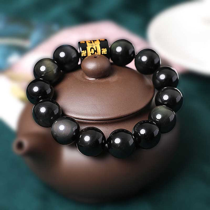 Buddha Stones Tęczowy Obsydian Om Mani Padme Hum Swastyka Pozytywna Bransoletka