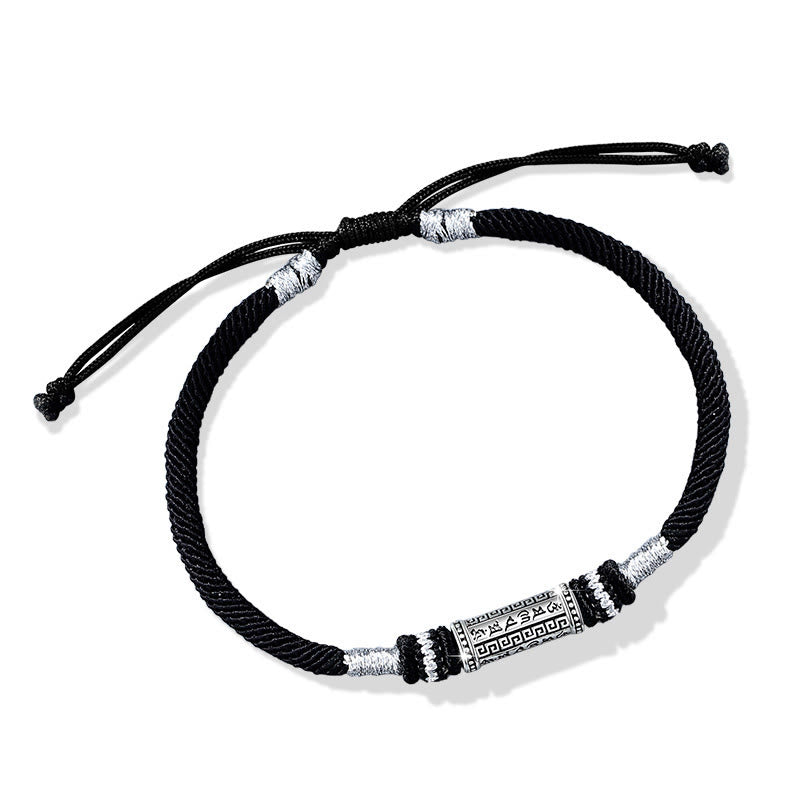 Buddha Stones 925 Srebro Sterlingowe Om Mani Padme Hum Mądrość Bransoletka Pleciona Liną - image 8