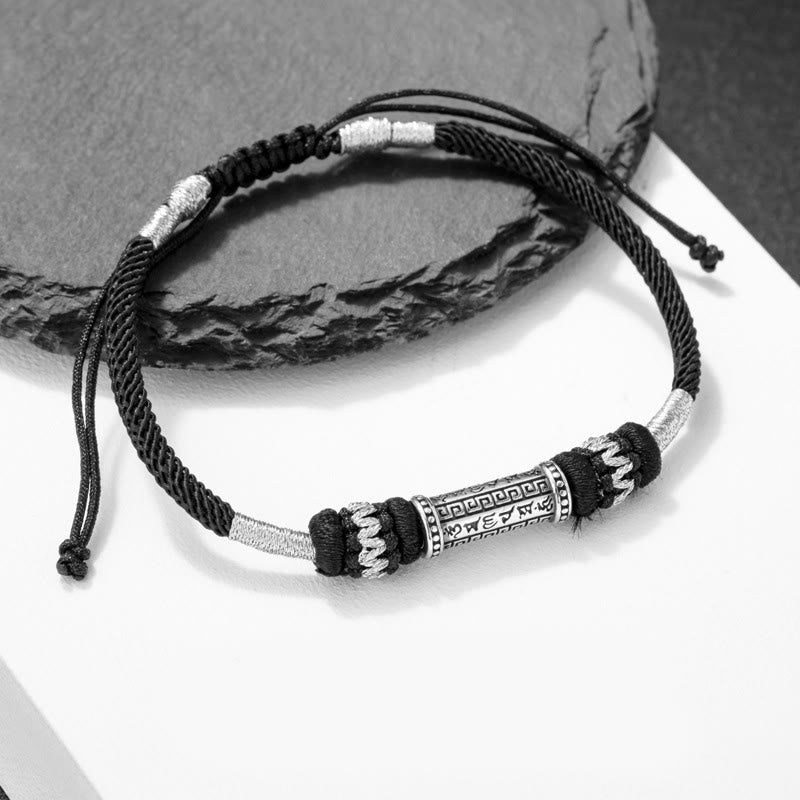 Buddha Stones 925 Srebro Sterlingowe Om Mani Padme Hum Mądrość Bransoletka Pleciona Liną - image 1