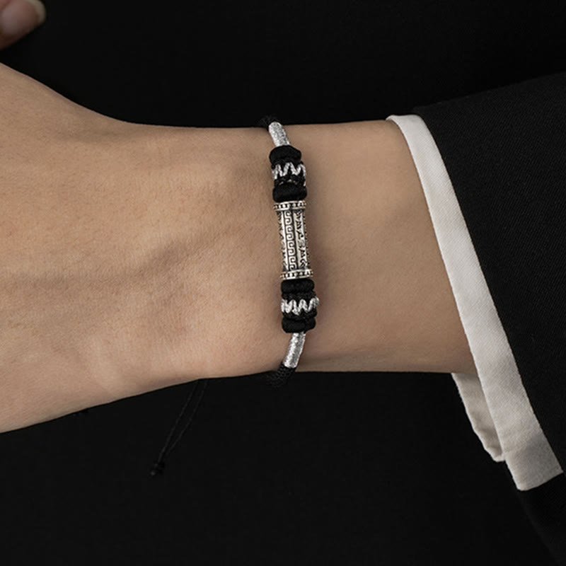 Buddha Stones 925 Srebro Sterlingowe Om Mani Padme Hum Mądrość Bransoletka Pleciona Liną - image 10