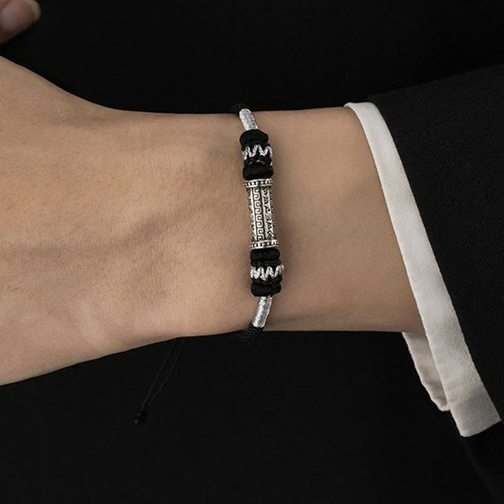 Buddha Stones 925 Srebro Sterlingowe Om Mani Padme Hum Mądrość Bransoletka Pleciona Liną - image 10