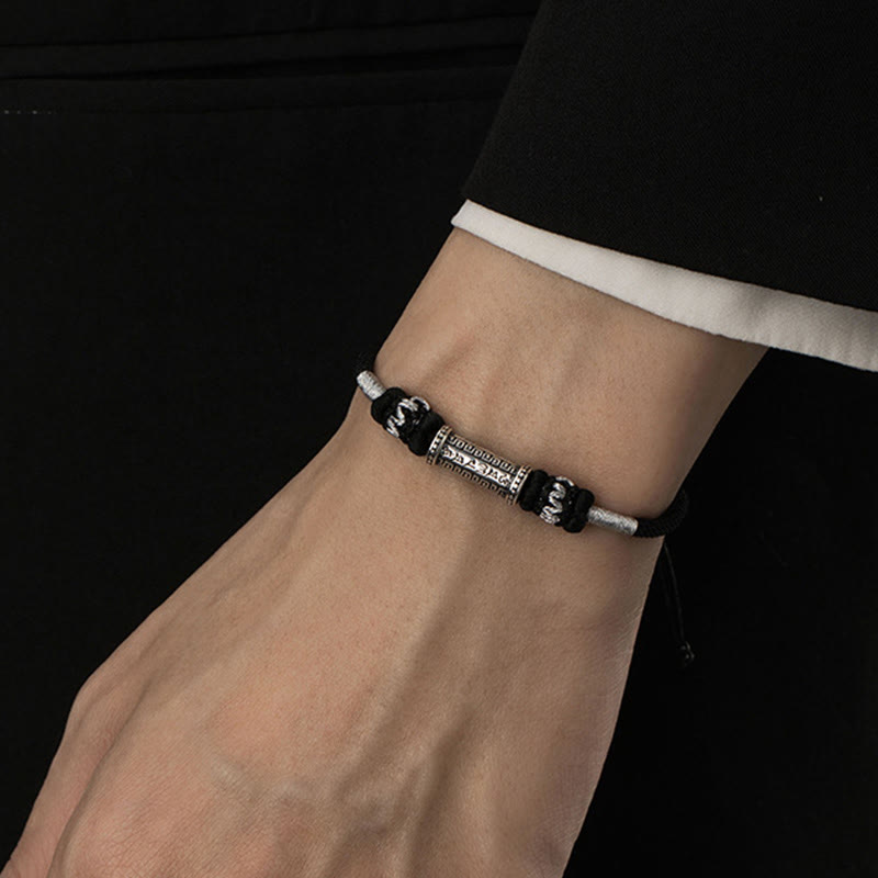 Buddha Stones 925 Srebro Sterlingowe Om Mani Padme Hum Mądrość Bransoletka Pleciona Liną - image 4