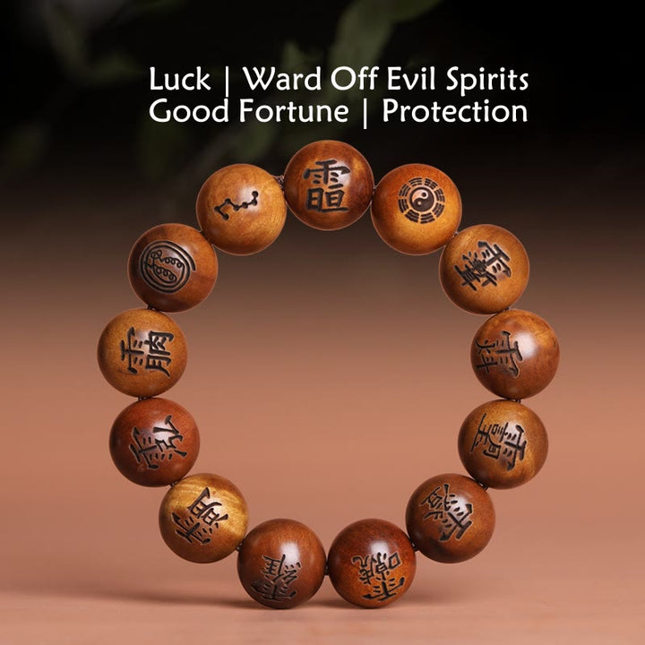 Buddha Stones Uderzone Piorunem Drewno Jujube Yin Yang Bagua Taoistyczne Taboo Znaki Grawerowana Bransoletka Ochronna - image 0