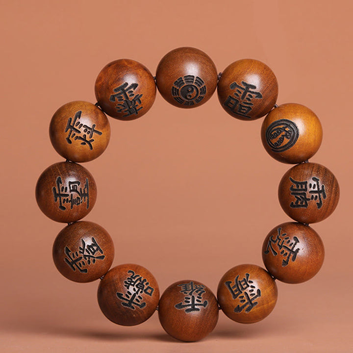 Buddha Stones Uderzone Piorunem Drewno Jujube Yin Yang Bagua Taoistyczne Taboo Znaki Grawerowana Bransoletka Ochronna - 20 mm (obwód nadgarstka 19-21 cm) - image 4