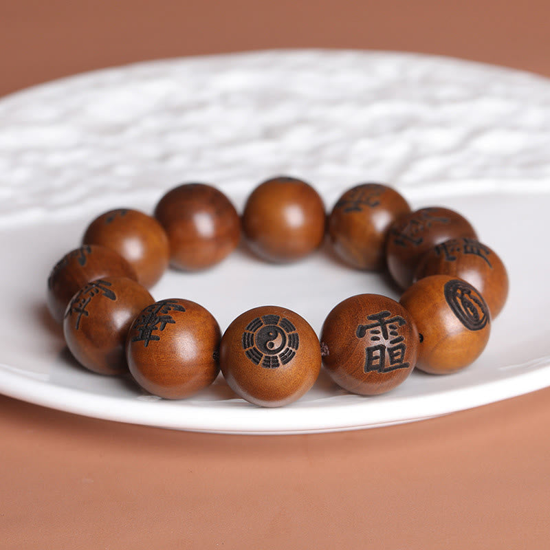 Buddha Stones Uderzone Piorunem Drewno Jujube Yin Yang Bagua Taoistyczne Taboo Znaki Grawerowana Bransoletka Ochronna