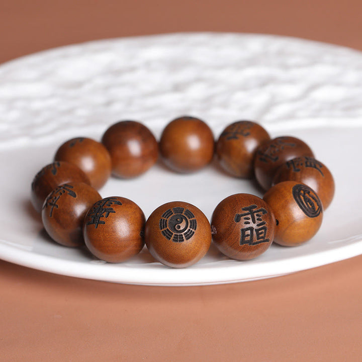 Buddha Stones Uderzone Piorunem Drewno Jujube Yin Yang Bagua Taoistyczne Taboo Znaki Grawerowana Bransoletka Ochronna