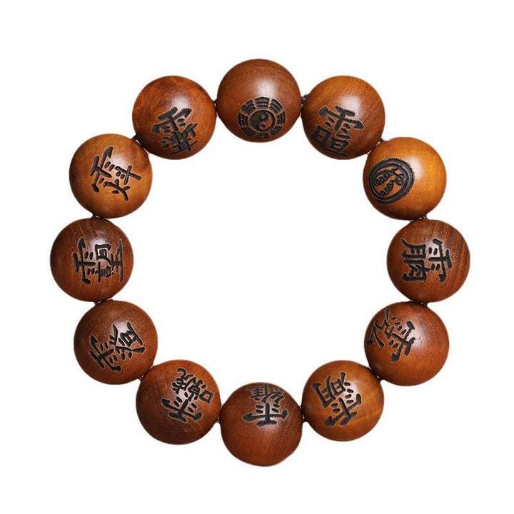 Buddha Stones Uderzone Piorunem Drewno Jujube Yin Yang Bagua Taoistyczne Taboo Znaki Grawerowana Bransoletka Ochronna