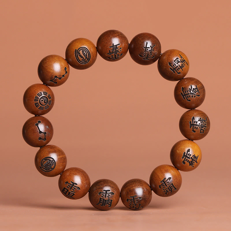 Buddha Stones Uderzone Piorunem Drewno Jujube Yin Yang Bagua Taoistyczne Taboo Znaki Grawerowana Bransoletka Ochronna - 15 mm (obwód nadgarstka 17-19 cm) - image 2