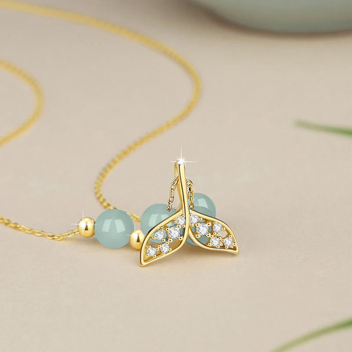 Buddha Stones 925 Srebro Sterlingowe Hetian Jade Koraliki Naszyjnik Szczęścia Rybi Ogon Wisiorek - image 2