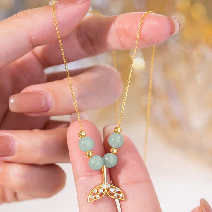 Buddha Stones 925 Srebro Sterlingowe Hetian Jade Koraliki Naszyjnik Szczęścia Rybi Ogon Wisiorek - image 7