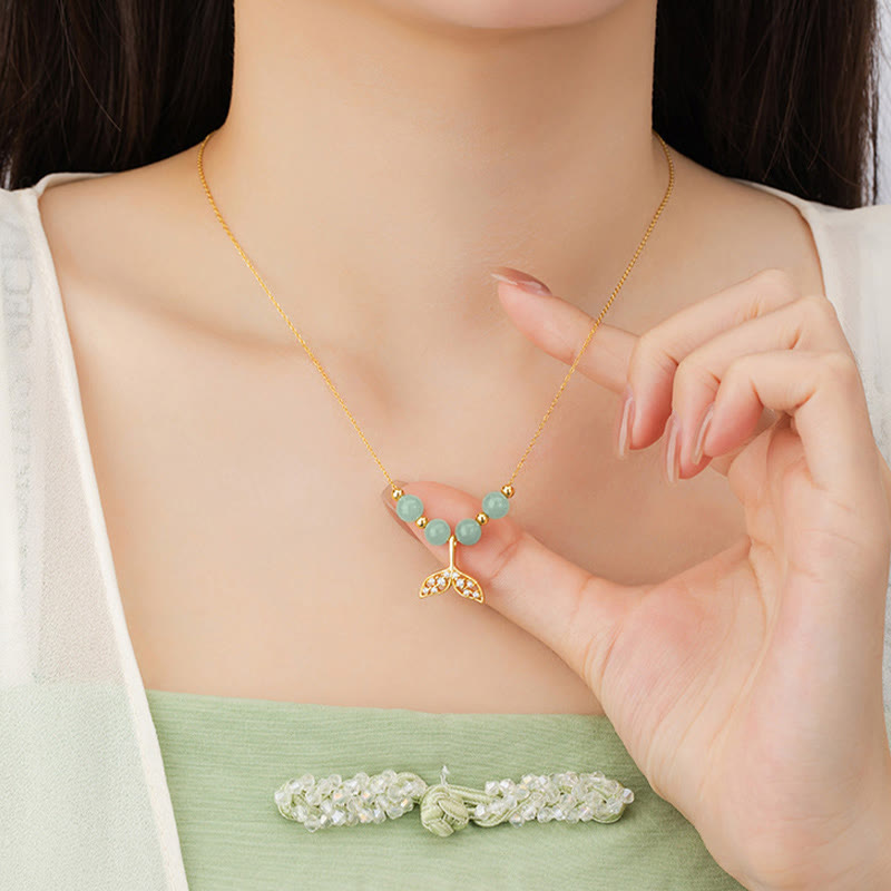 Buddha Stones 925 Srebro Sterlingowe Hetian Jade Koraliki Naszyjnik Szczęścia Rybi Ogon Wisiorek - image 10