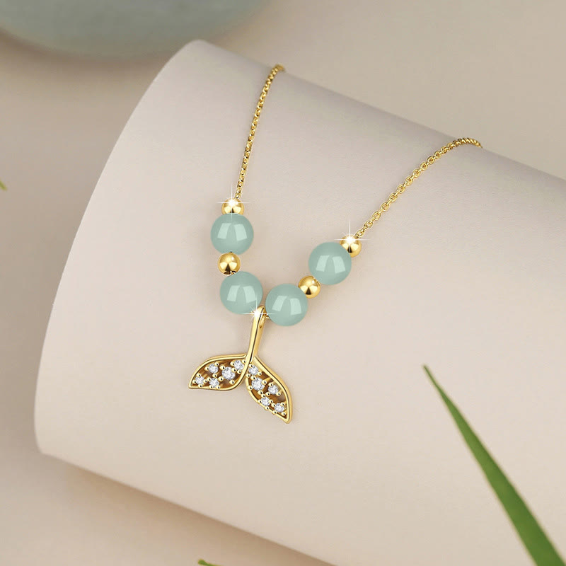 Buddha Stones 925 Srebro Sterlingowe Hetian Jade Koraliki Naszyjnik Szczęścia Rybi Ogon Wisiorek - image 1