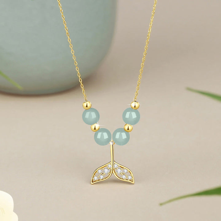 Buddha Stones 925 Srebro Sterlingowe Hetian Jade Koraliki Naszyjnik Szczęścia Rybi Ogon Wisiorek - Hetian Jadeit - image 0