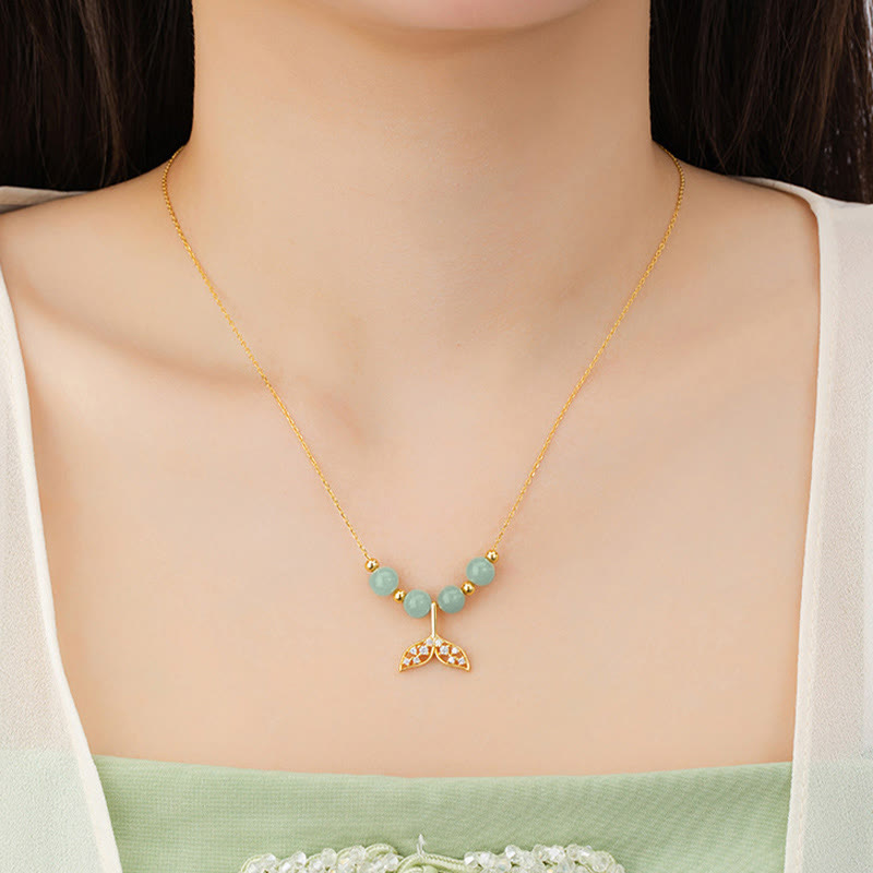 Buddha Stones 925 Srebro Sterlingowe Hetian Jade Koraliki Naszyjnik Szczęścia Rybi Ogon Wisiorek - image 4