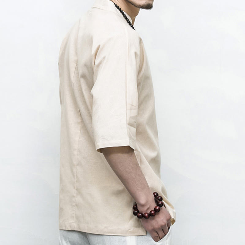 Buddha Stones Chiński Żaba-Guzik Tang Suit Zen Pół Rękaw Koszula Lniana Męska Odzież - image 20